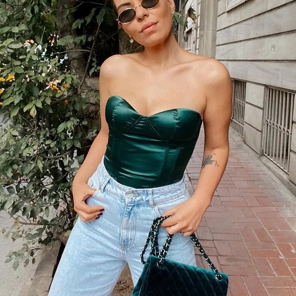 Tops - NEW Emerald Satin Lace Up Unstructured Corset Top
